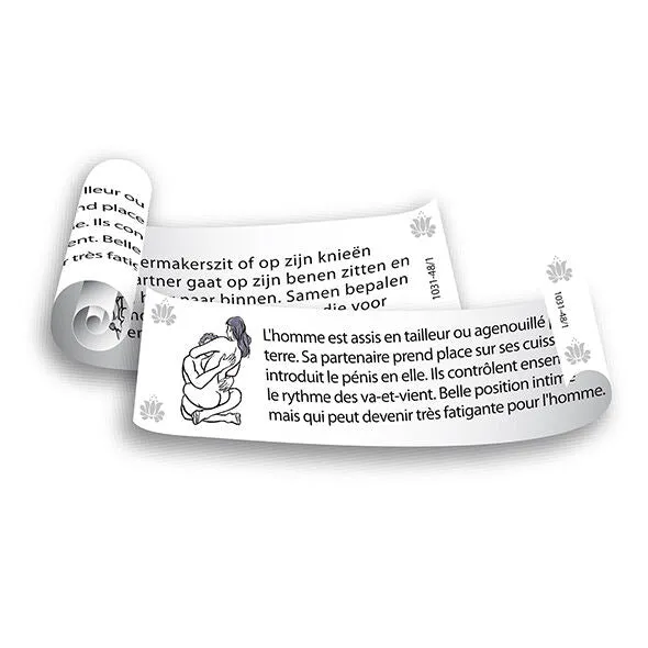 guide érotique illustré coffret luxueux coeur violet doré orange soixante neuf positions intimes rouleaux carton robuste réutilisable compact