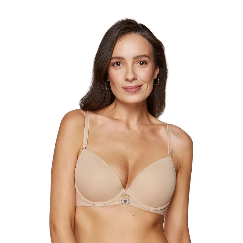 Soutiengorge rehaussement beige sans couture confort quotidien bonnets moulés rembourrés bretelles amovibles réglables croisables baleines latérales stabilisantes