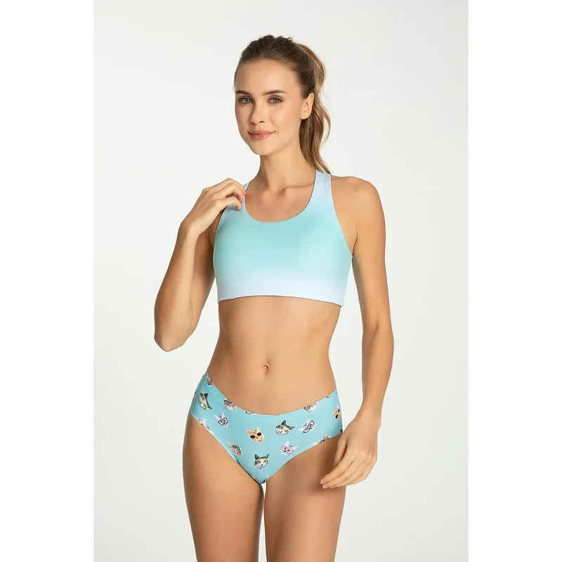 Culottes Julimex Model 220548 lingerie coquine microfibre élastique impression délicate dégradé bleu blanc imprimé chats maintien parfait liberté mouvement