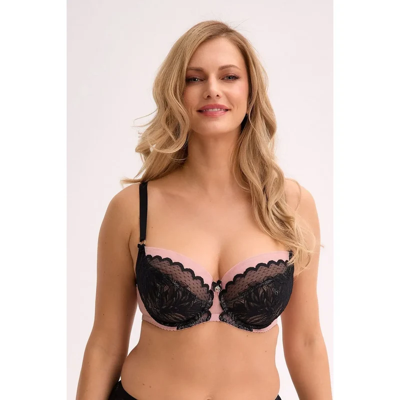 soutien gorge érotique balconet dentelle noire florale Gaia 220483 lingerie féminine confort armatures latérales maintien bretelles réglables agrafes arrière