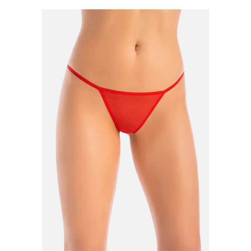 Strings sexy model 220171 Teyli lingerie érotique femme rouge vif maille transparente coton absorbant elastique