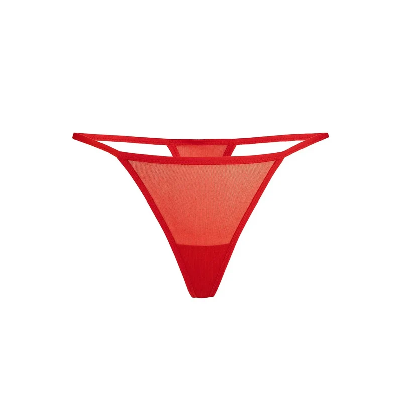 Strings sexy model 220171 Teyli lingerie érotique femme rouge vif maille transparente coton absorbant elastique