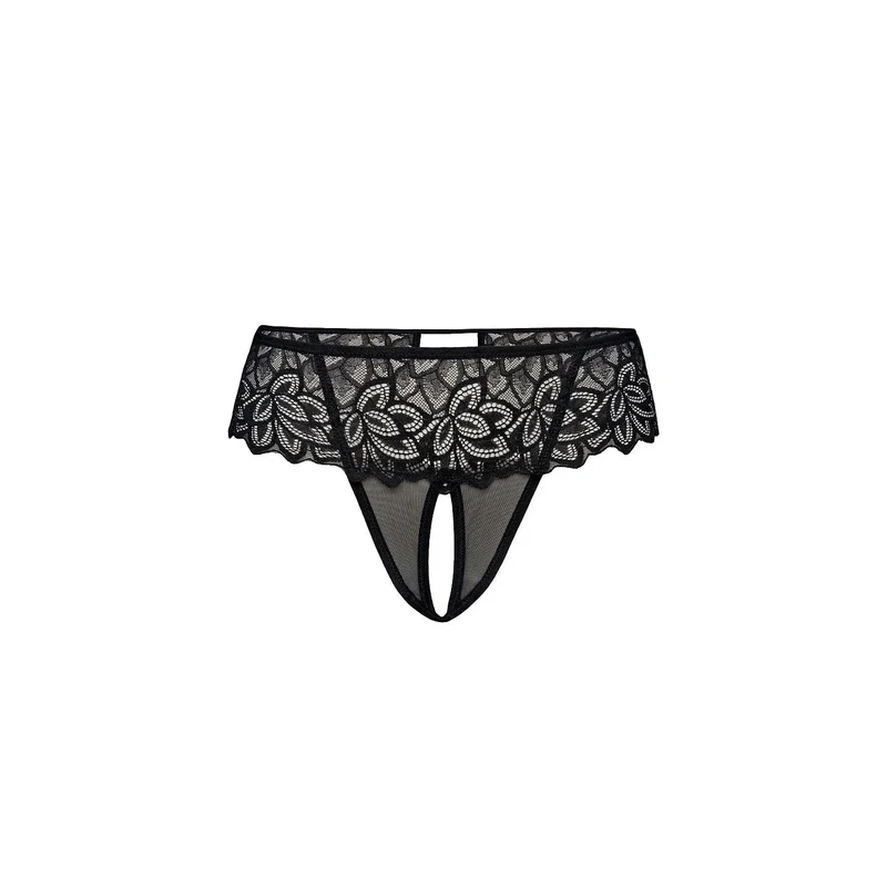 string sexy femme dentelle florale noir élégant sensuel translucide fine délicate ceinture élastique confortable coupe entrejambe audacieuse soignée