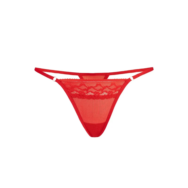 Strings en tulle rouge sexy lingerie érotique culotte string triangle dentelle filet transparent femmes sexy lingerie coquine