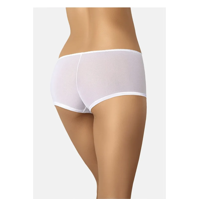 Shorty dentelle blanc taille haute confort maintien doux extensible doublure opaque transparent ceinture festonnée couture invisible