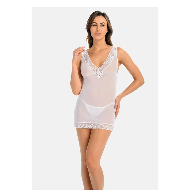 Nuisette sexy model 220157 Teyli lingerie érotique maille transparente dentelle floral V-neckline femme séduisante