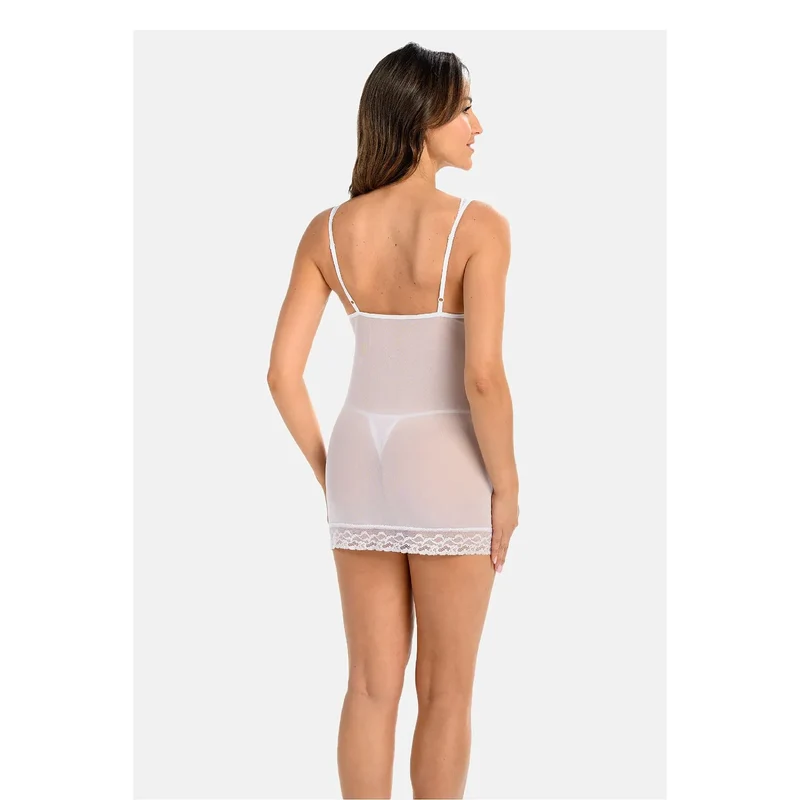 Nuisette sexy model 220157 Teyli lingerie érotique maille transparente dentelle floral V-neckline femme séduisante