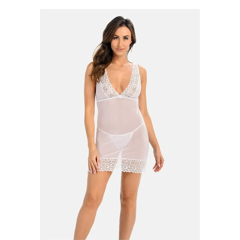 Nuisette sexy transparente dentelle floralie blanche ajustée bretelles fines femmes érotique lingerie nuit élégance sensualité