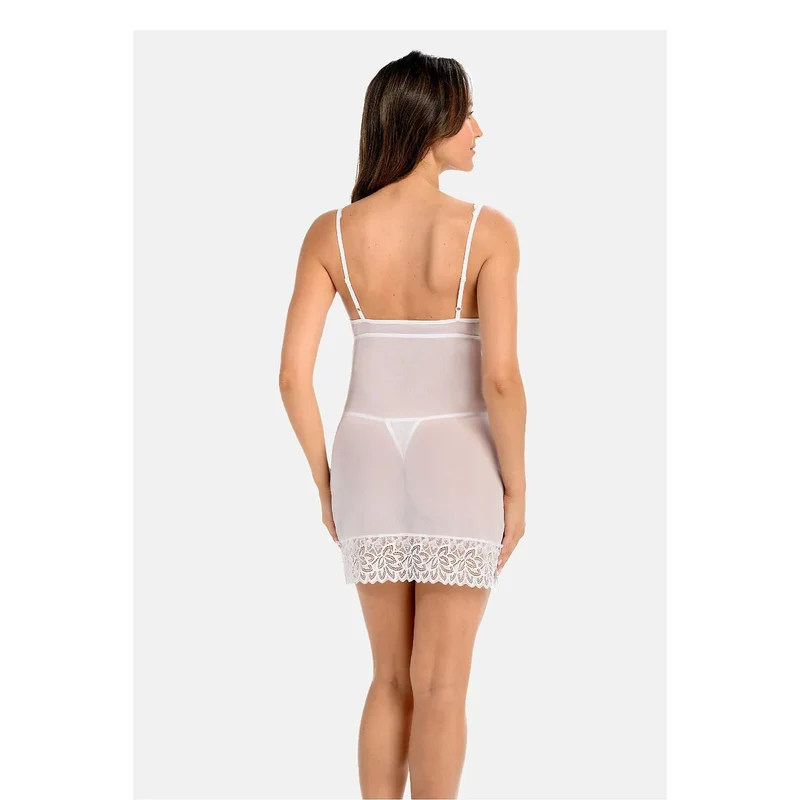 Nuisette sexy transparente dentelle floralie blanche ajustée bretelles fines femmes érotique lingerie nuit élégance sensualité