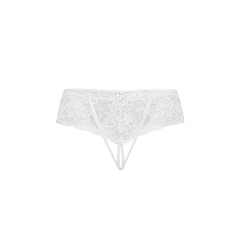Strings dentelle florale ouverte Teyli blanche lingerie élégante confortable sexy féminine subtile sophistiquée lanières audacieuses hypoallergénique taillesvariées polyvalente
