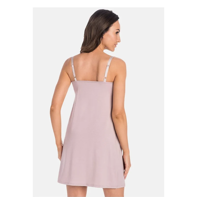 Chemise de nuit Nursing ajustable dentelle satin Teyli 220144 cacao confortable A-shape elastique femmes intime couple