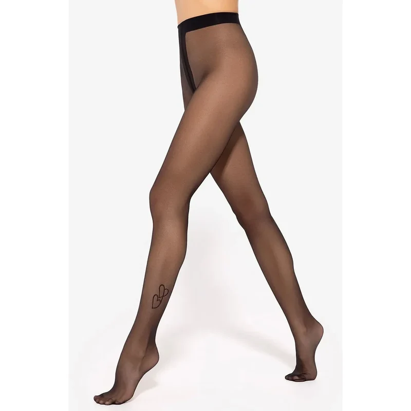 collants transparents coeur entrelacés cheville taille haute élasthanne nylon confort maintien ceinture large brillant discret élégant hypoallergénique extensible
