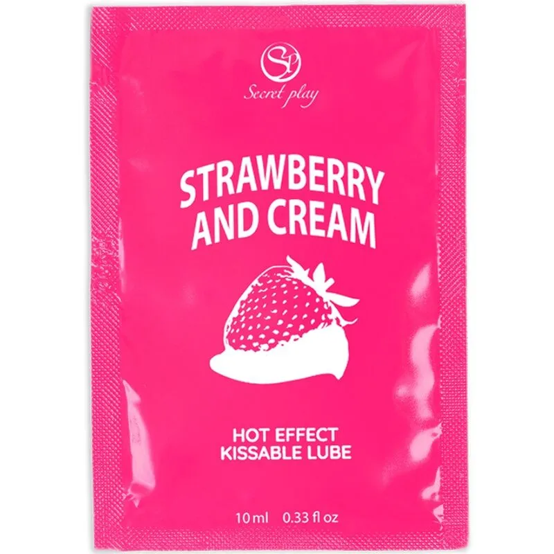 Lubrifiant embrassable effet chauffant fraise crème onctueux 10ml format poche sans sucre végétalien compatible préservatifs jouets hygiénique