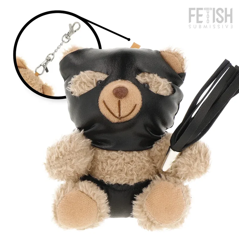 Teddy Bear en peluche audacieux pour adultes, accessoire ludique BDSM Fetish Submissive Luno, design unique avec masque et fouet mini