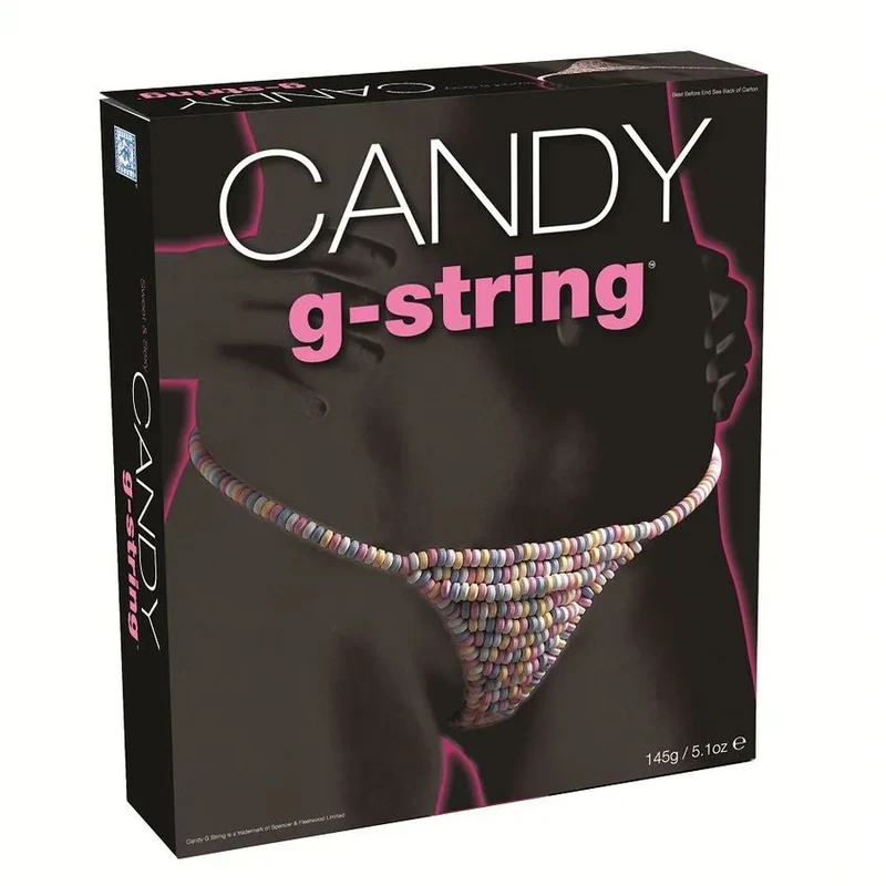 string femme comestible gourmand bonbons multicolore perles élastique ajustable confortable sensuel ludique élégant emballage noir joyeux romantique durable surprenant cadeau