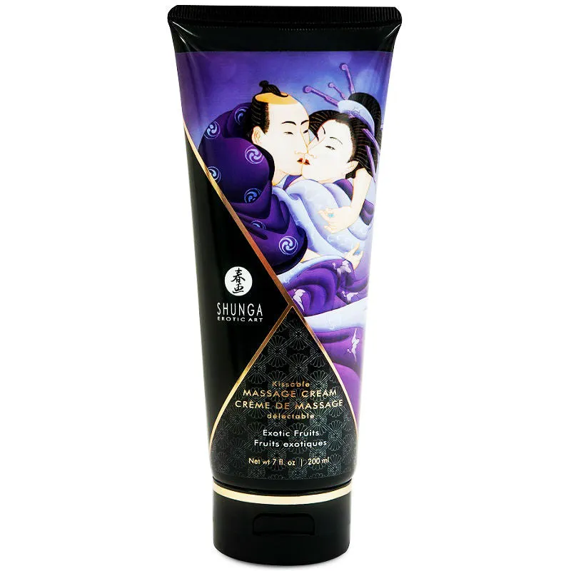 Shunga Crème Massage Fruits Exotiques Sensuelle Intime Parfum Tropicale Gourmande Hydratante Soyeuse Comestible Tube Clapet Ergonomique Discret 200ml