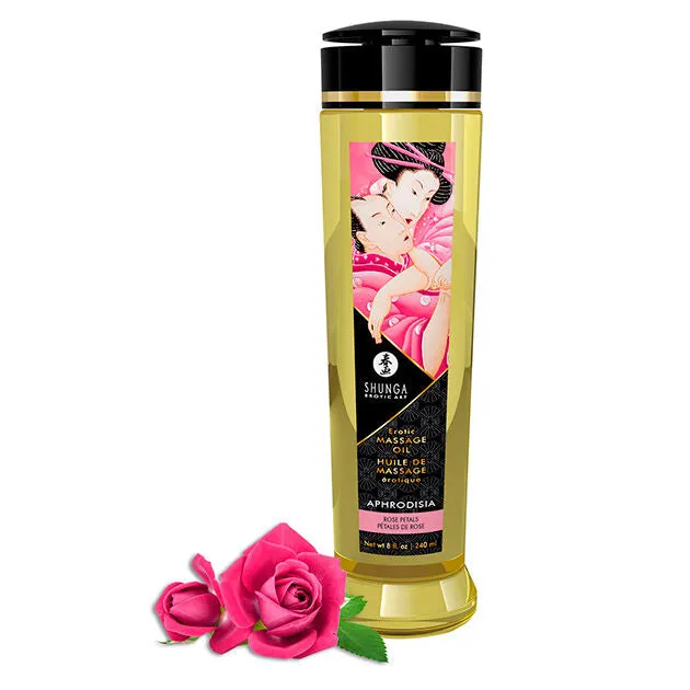 Shunga Huile De Massage Érotique Aphrodisia 240 Ml Design Oriental Arome Petales De Rose Huiles Essentielles Non Gras Intimité Couple