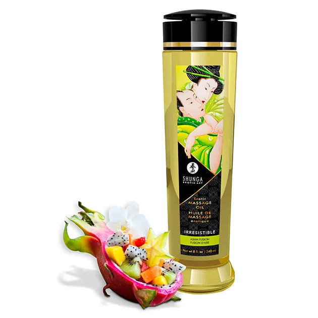 Shunga huile massage érotique orientale sensuelle 240ml aromathérapie luxe intime parfum fusion asie texture non grasse nourrissante hydratante