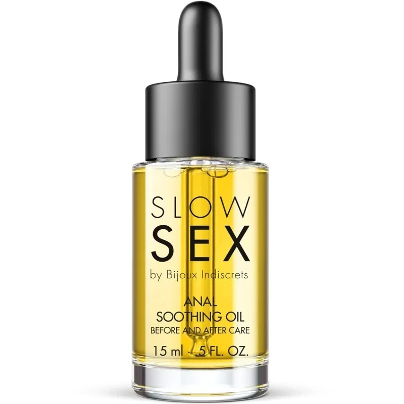 Huile apaisante anale Slow Sex Bijoux Indiscrets 15ml soins intimes avant après discrétionnée élégante