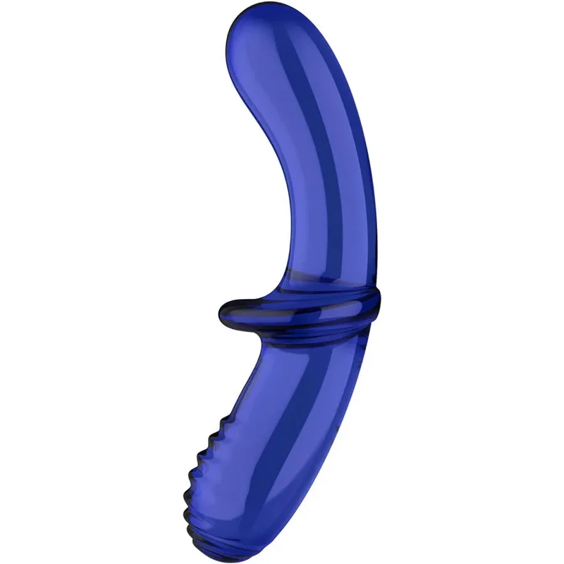 Sextoy stimulateur verre borosilicate double texture Cristal Blue Satisfyer design courbé stimulation ciblée douce et intense matériaux haute qualité