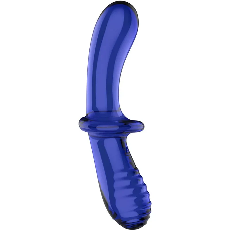 Sextoy stimulateur verre borosilicate double texture Cristal Blue Satisfyer design courbé stimulation ciblée douce et intense matériaux haute qualité