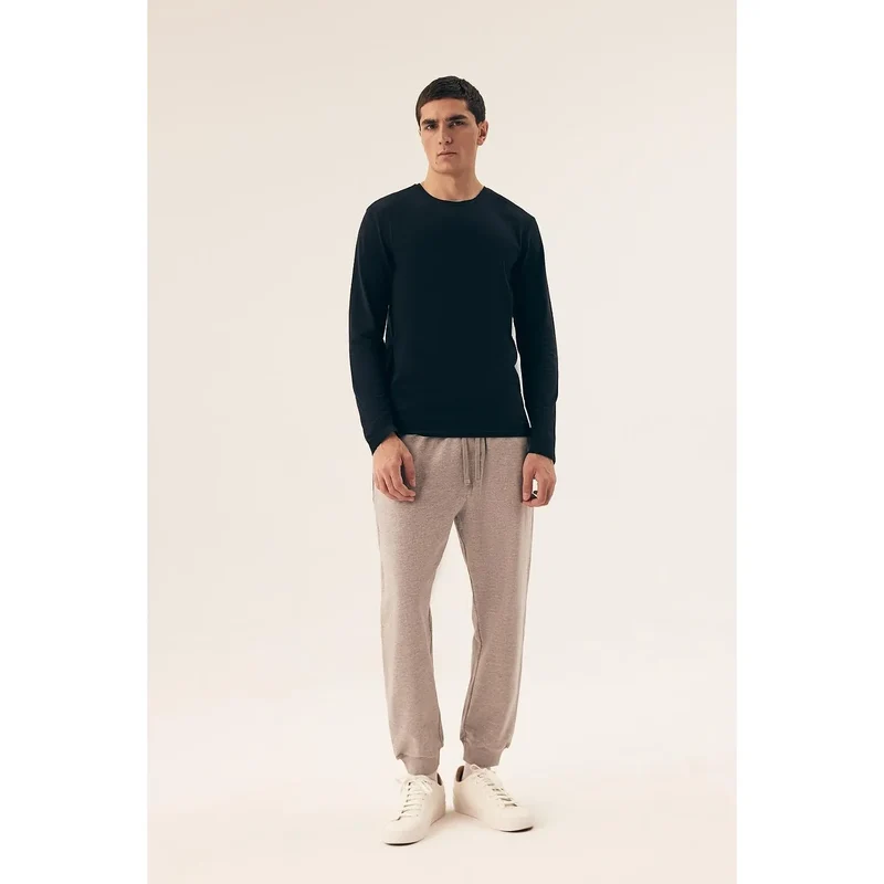 ensemble homme sexy Henderson 220973 pyjama coton élasthanne manches longues col rond pantalon jogging gris clair cordon taille confortable hypoallergénique