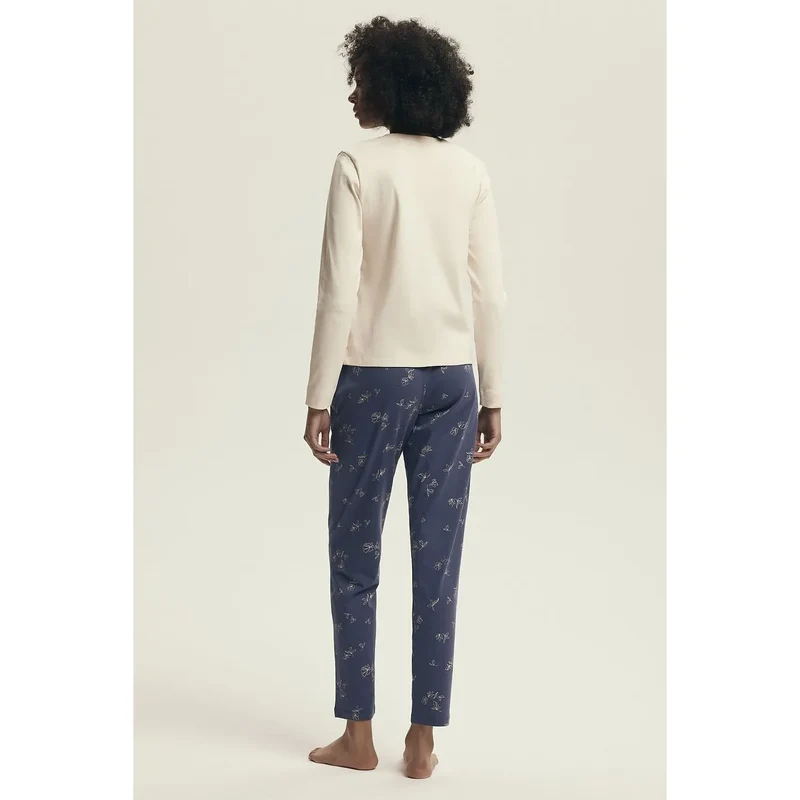 Pyjama femme Henderson 220977 classique féminin doux respirant élégant romantique nuit manches longues décolleté V pantalon taille élastique