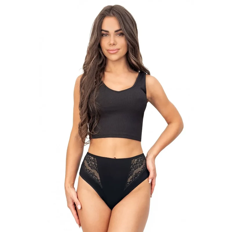 Culottes Donna 220845 Lingerie taille haute dentelle noire confort extensible élasthanne maintien dos lisse côtés couverts ajustée sensuelle