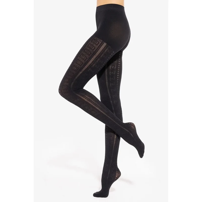 Collants noirs opaques motif ajouré élasthanne polyamide taille élastiquée lingerie fine sophistication discrétion polyvalence