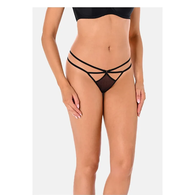 Strings Teyli modèle 220138 - Lingerie féminine sexy avec lanières croisées en maille fine noire pour occasions intimes - Design audacieux et confortable
