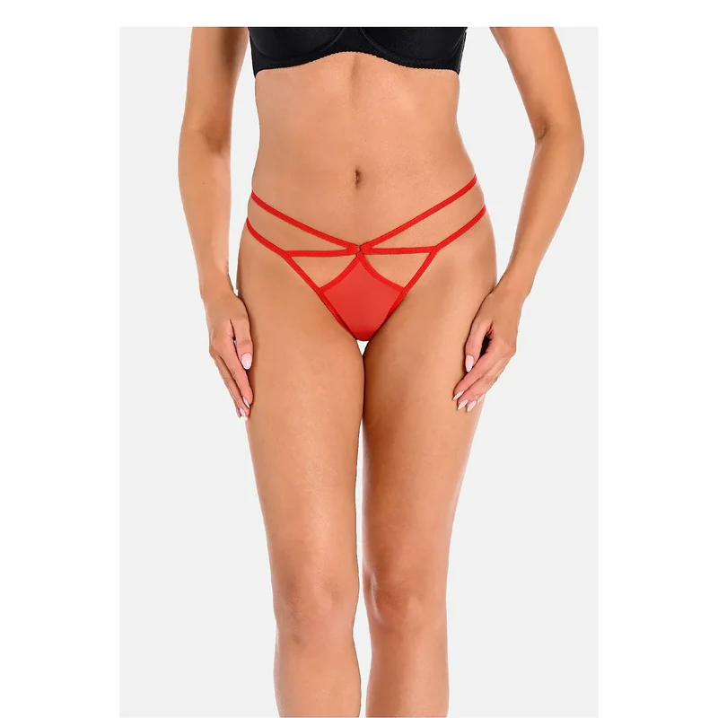 String féminin audacieux设计 seducteur couleur rouge bandes élastiques hanches effet V inversé microfibre confort ajustement parfait lingerie intime sexy