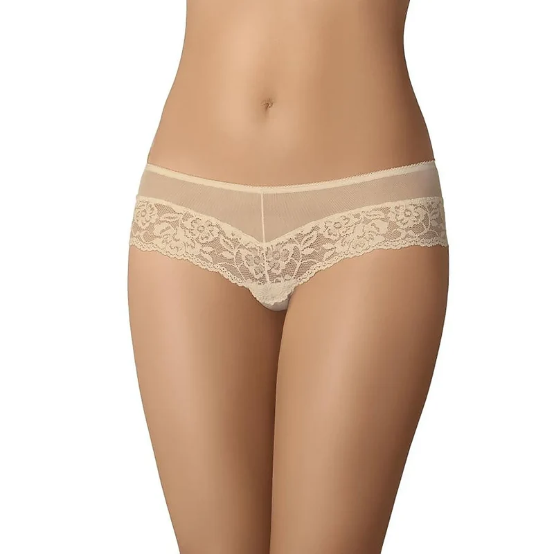 lingerie sexy dentelle beige blanc noir confortable élégante taille basse brésilienne trois culottes florale tissu transparent élastique maintien discret raffinée