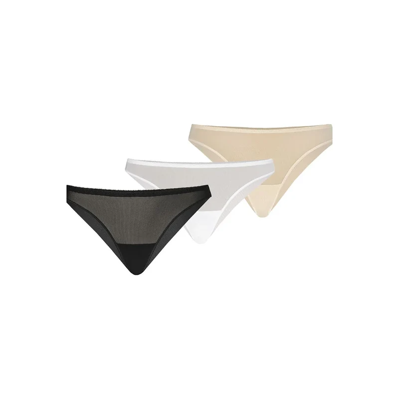 Ensemble trois culottes brésiliennes double maille transparente sans couture taille basse échancrée fond opaque extensible respirante douce