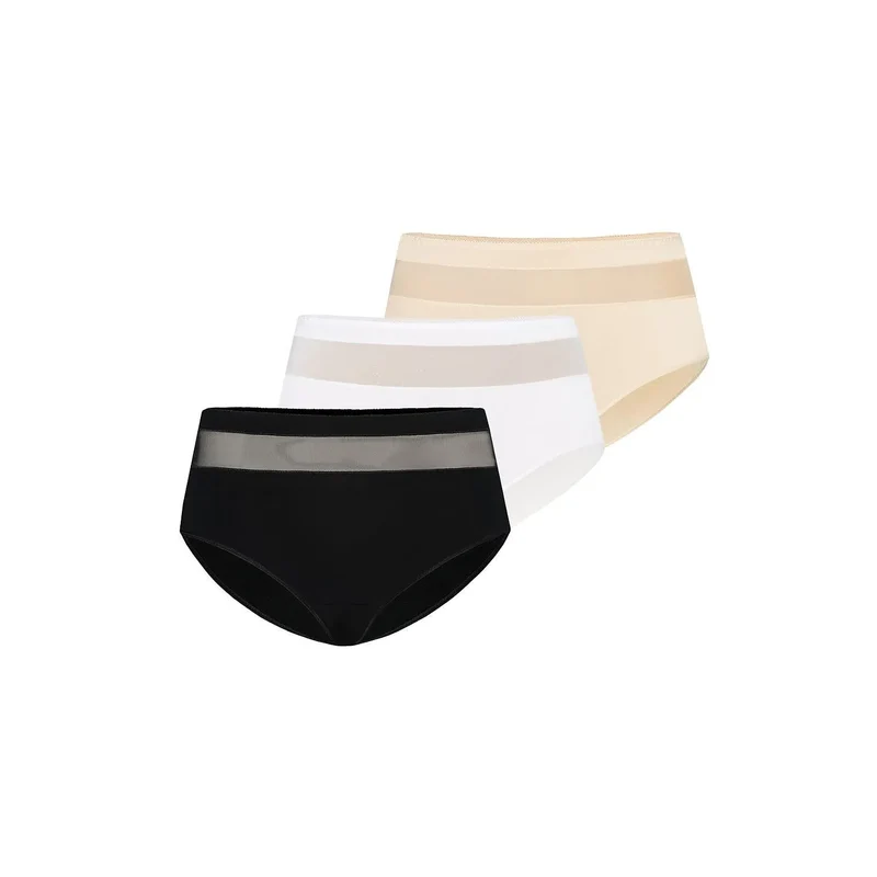 Culotte lingerie moderne coton Lycra taille haute transparente beige noir blanc confortable élégante bande maille microfibre élasthanne soutien