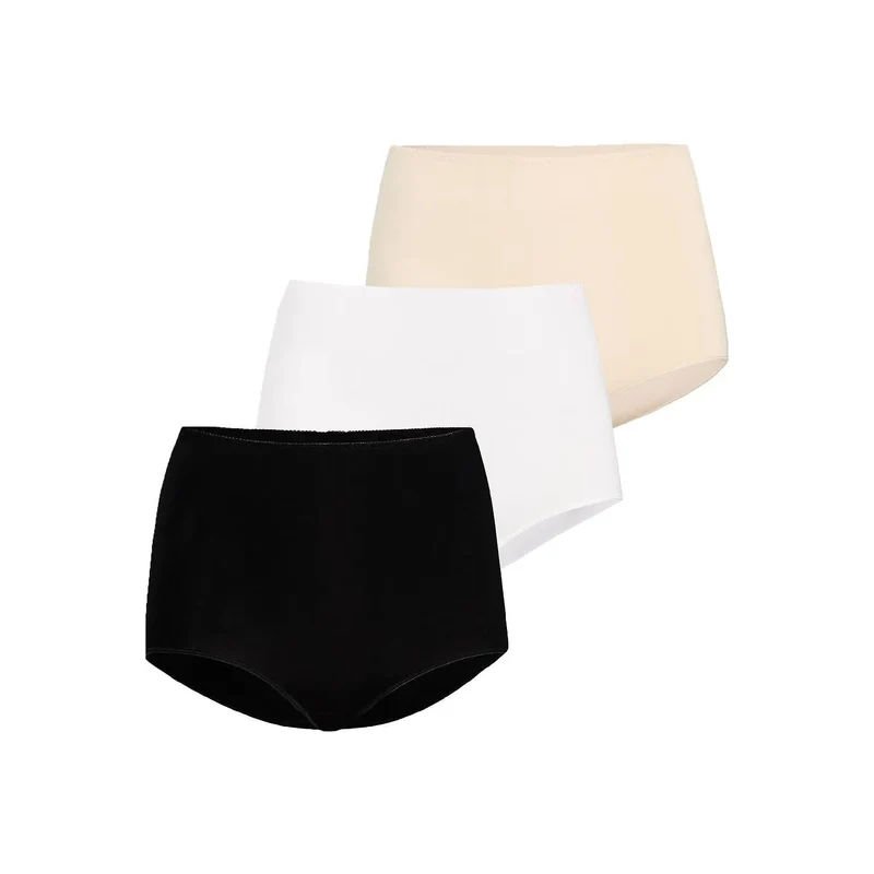 ensemble slips taille haute coton transparent élastique maintien confortable extensible sans couture lot trois couleurs blanc beige noir XS 5XL