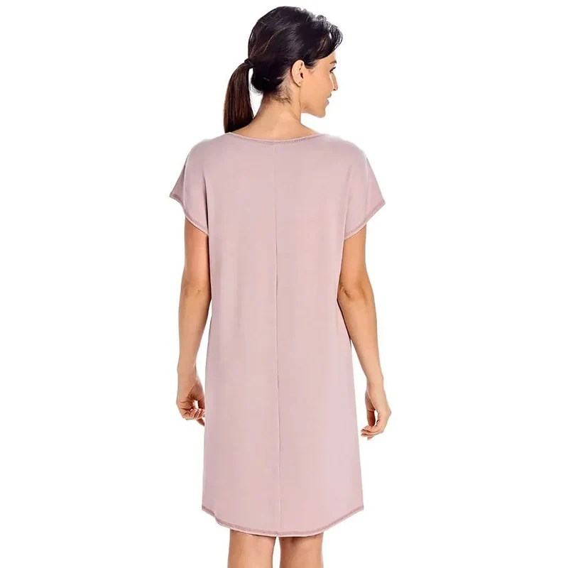 Chemise nuit élégante viscose douce cacao femme confort sommeil ample genou manches courtes col rond respirante hypoallergénique durable lavable