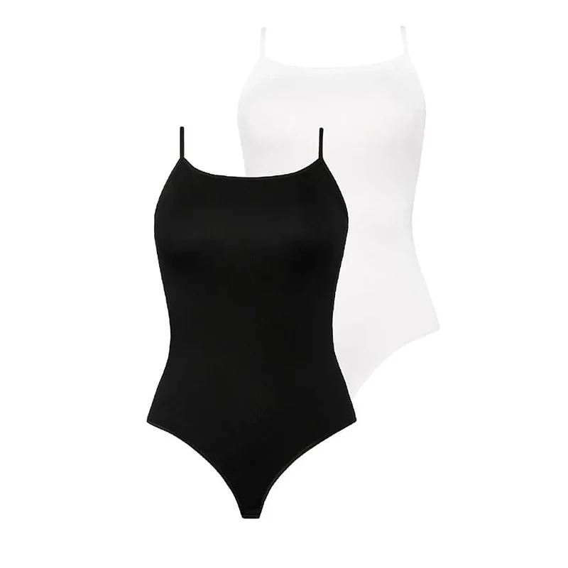 Lot de 2 bodies en viscose haute qualité blanc et noir bretelles ajustables encolure ronde lingerie élégante confort femme sexy polyvalente