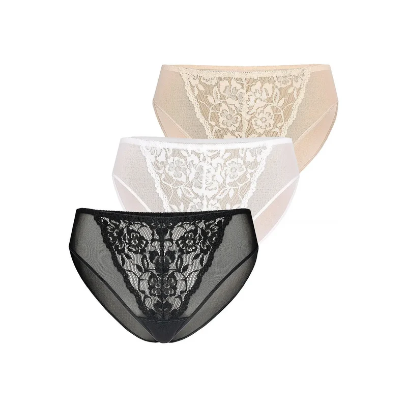 Ensemble de 3 culottes en dentelle Model 182901 Teyli taille basse motif floral sexy lingerie féminine confortable coton doublure