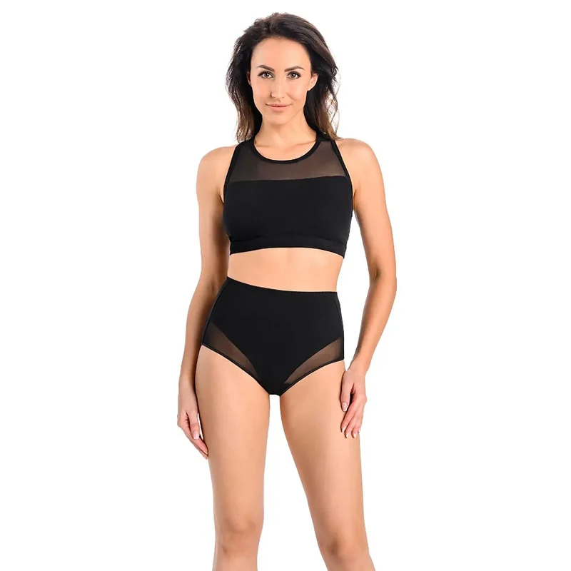 lot triple culottes noires taille haute coton elasthanne extensible doux maintien couvrant bande tulle resille sensuelle quotidien confortable durable hypoallergénique