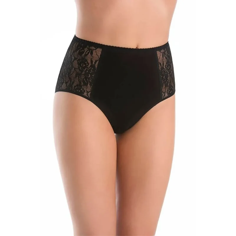 ensemble culottes dentelle noire taille haute lot trois coton elasthanne élastique inserts latéraux floraux coutures discrètes maintien confort