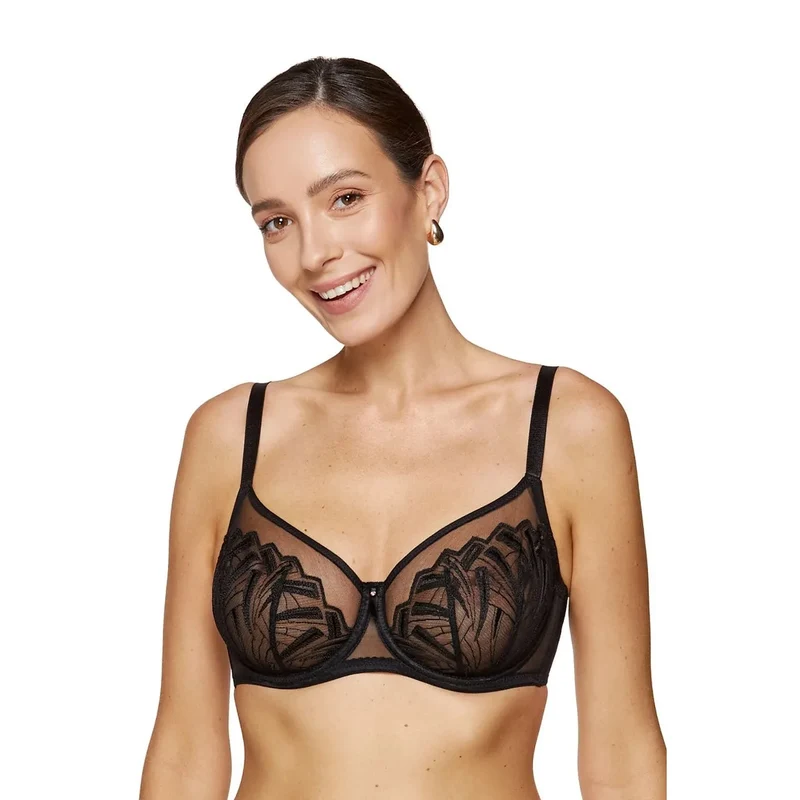 Soutien-gorge érotique transparent brodé motifs géométriques armatures ajustables tulle élastique Pologne noire sexy lingerie