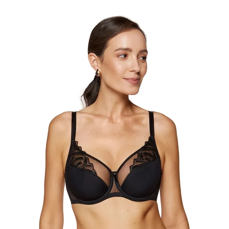 Soutien-gorge demi-coqué soyeux corseterie asymétrie confortvable mousse fine broderie brillante coton OEKO-TEX soutien parfaitesse