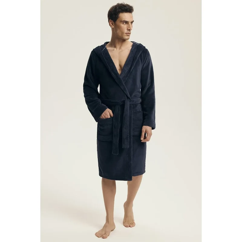 Peignoir homme model 219796 Henderson coupe ample capuche manches longues poches ceinture ajustable détente intimité cadeau élégant
