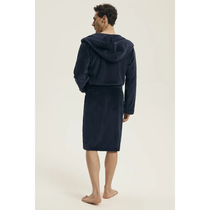Peignoir homme model 219796 Henderson coupe ample capuche manches longues poches ceinture ajustable détente intimité cadeau élégant