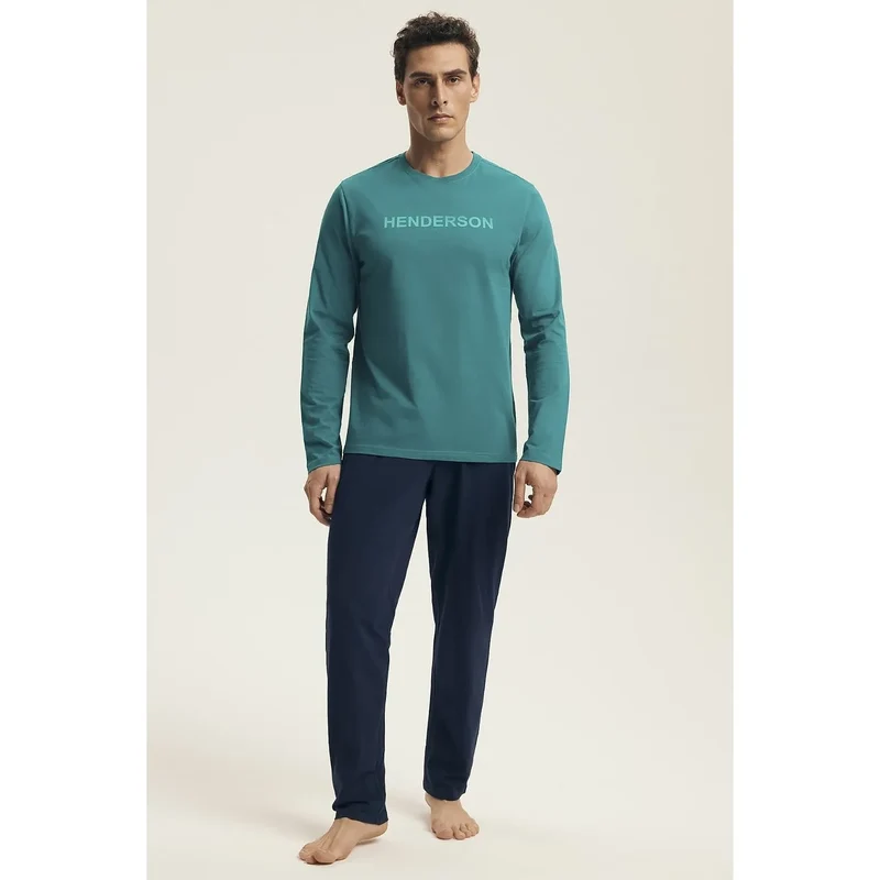 Pyjama homme Henderson 219792 confort style moderne t-shirt manches longues coton pantalon ample élégance détente nuit