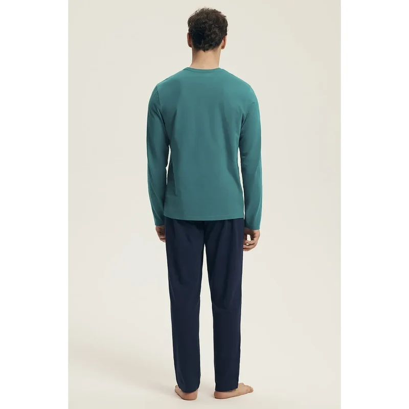 Pyjama homme Henderson 219792 confort style moderne t-shirt manches longues coton pantalon ample élégance détente nuit