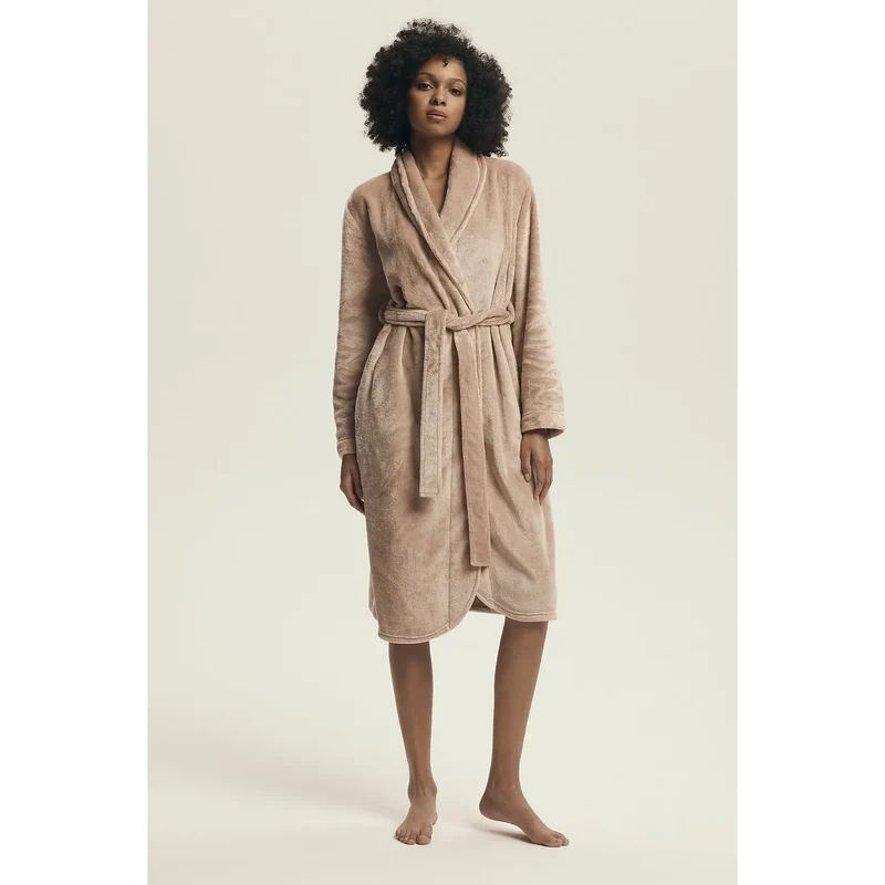 Peignoir douillet femme élégance intemporelle robe détente cosy shawl collar longues manches polyester doux packaging cadeau