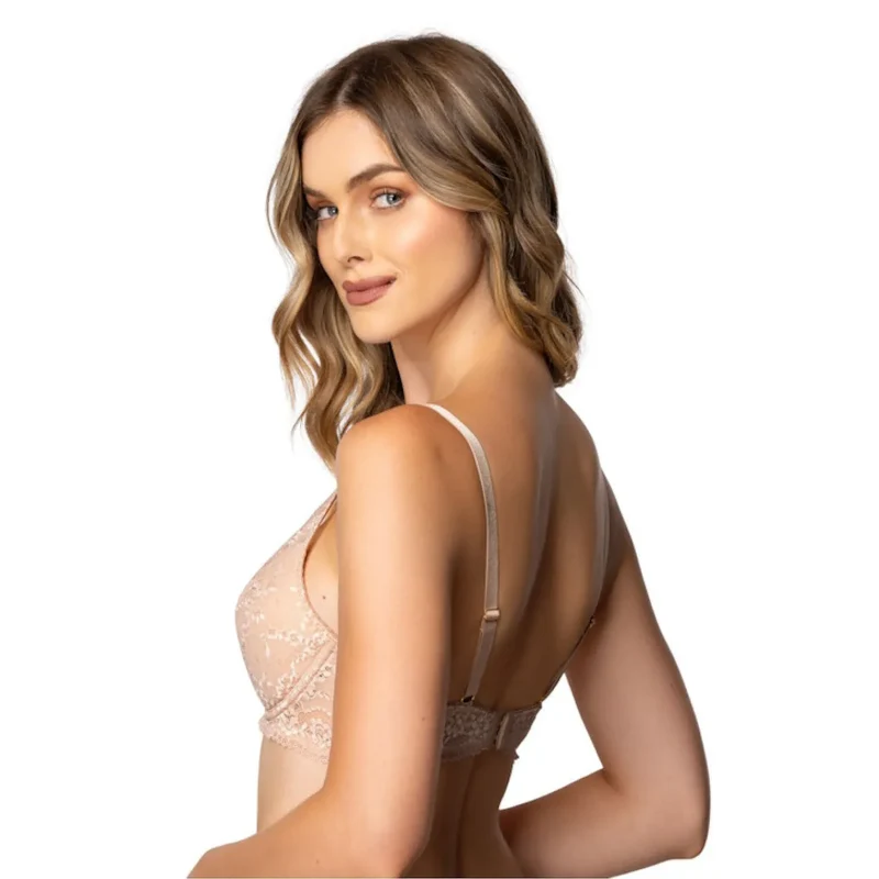 Ensemble lingerie sexy dentelle floral soutien-gorge triangle armatures briefs string tanga nude élégant féminin