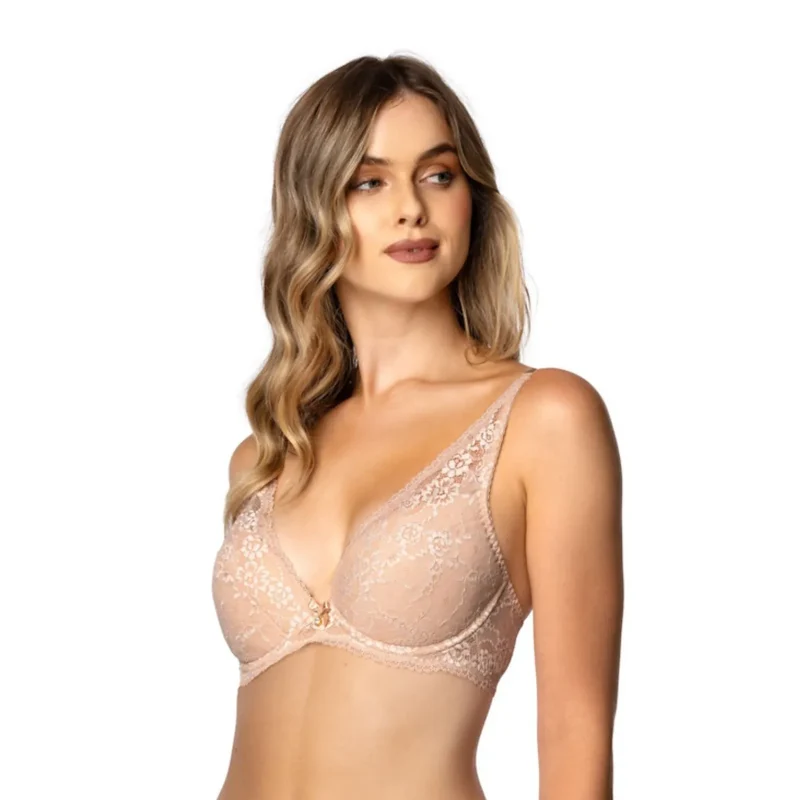Ensemble lingerie sexy dentelle floral soutien-gorge triangle armatures briefs string tanga nude élégant féminin