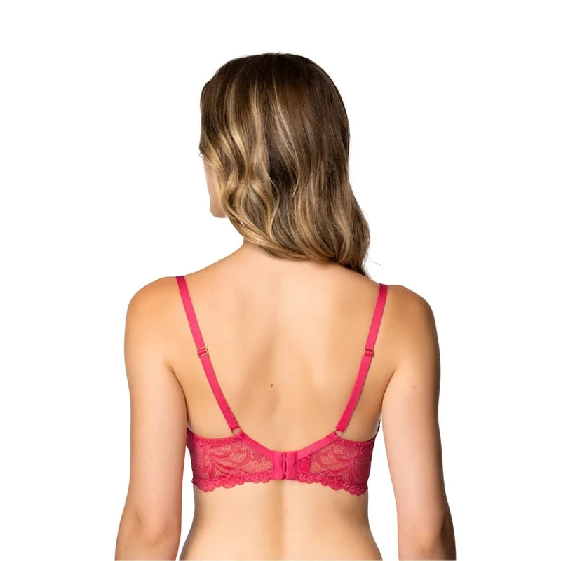 soutien gorge dentelle floral rembourré galbant plongeant décolleté bretelles réglables culotte assortie nylon élasthanne rouge sensualité séduisant confort maintien tailles